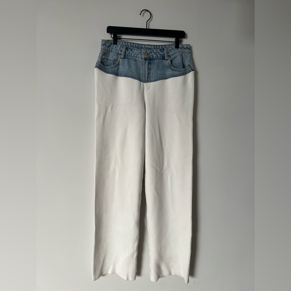 SER.O.YA NWT Chani Knit and Denim Pants in White & Coastline - Picture 15 of 16